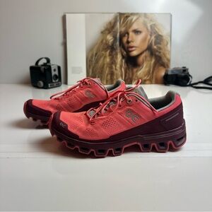 On Cloud Venture Running Women's Coral and Burgundy Athletic Shoes